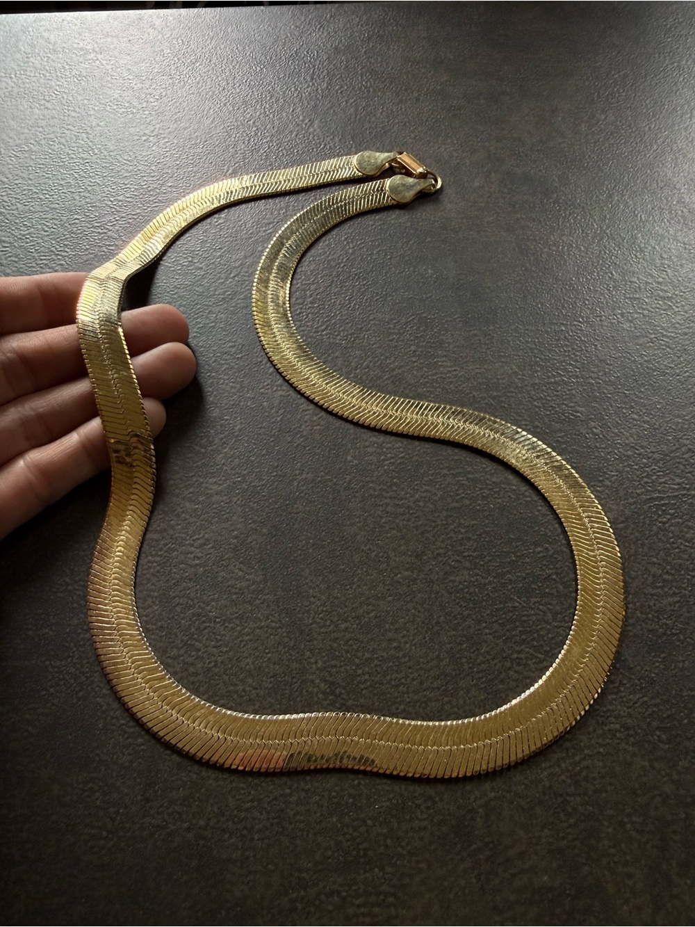 Shiny Gold Flat Herringbone Chain Necklace Costume Jewelry